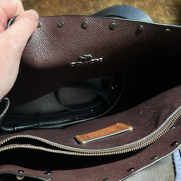 Dark Navy Blue Coach Purse with Multicolored Beading - Picture 3 of 6